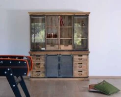 Buffet Haut Style Atelier Portes Coulissantes Métal Bois Massif "Haden"