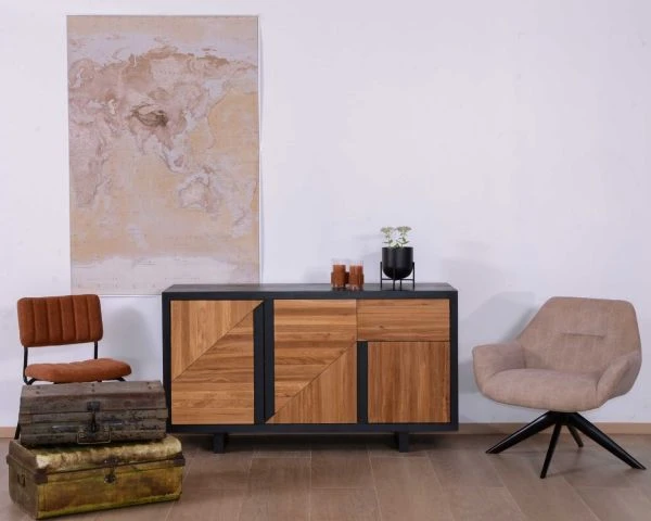 Bahut Contemporain Bicolore En Bois Massif 3 Portes Et 1 Tiroir "Flix"