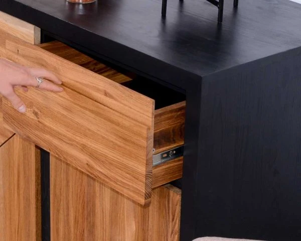 Bahut Contemporain Bicolore En Bois Massif 3 Portes Et 1 Tiroir "Flix" – Image 3