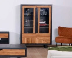 Vitrine Contemporaine Casita 2 Portes Verre Et Bois Massif "Flix"