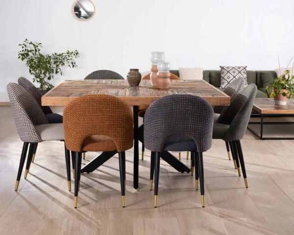 Table De Repas Carrée 140cm Acacia Finition Chevrons Pieds Métal Noir Croisés "Géonidum" – Image 5