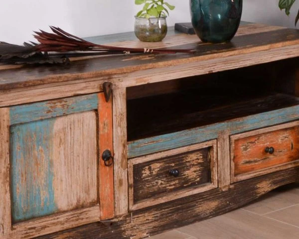 Meuble TV 140 Cm Manguier Style Récup "Cookies" – Image 3