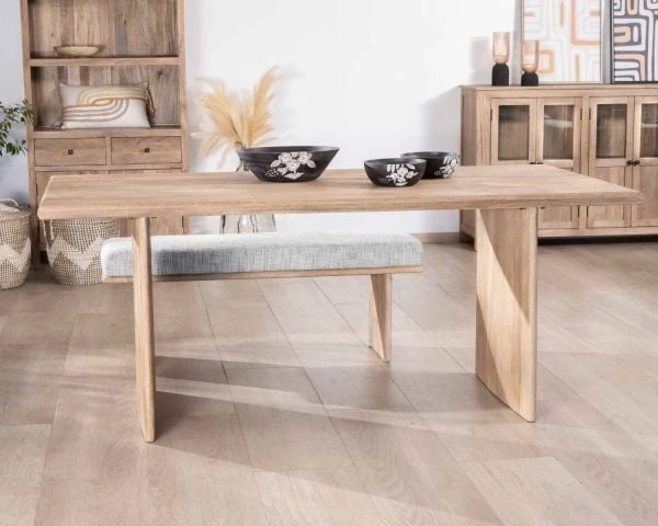 Table De Salle à Manger Rectangulaire 180cm En Manguier Sablé Pieds Latéraux Pleins "Maestro" – Image 4