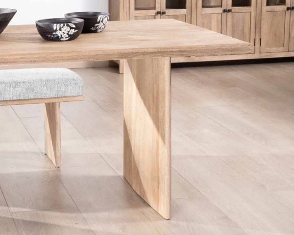 Table De Salle à Manger Rectangulaire 180cm En Manguier Sablé Pieds Latéraux Pleins "Maestro" – Image 5