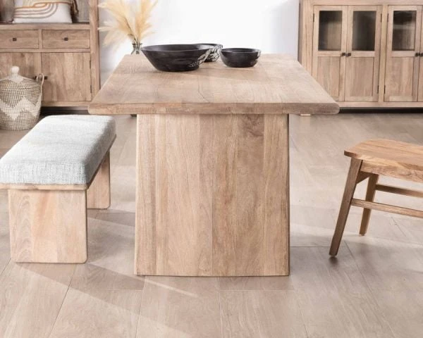Table De Salle à Manger Rectangulaire 180cm En Manguier Sablé Pieds Latéraux Pleins "Maestro" – Image 6