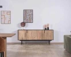 Buffet 4 Portes Manguier Massif Sablé Et Pieds Métal Noir "Perle"