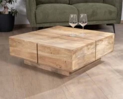 Table Basse Carrée Style Contemporain En Bois Massif Naturel "Pablo"