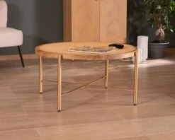 Table Basse Ronde Plateau Avec Cannage Et Pieds Dorés "Pop Vintage"