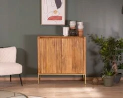 Meuble Bar Style épuré Pieds Dorés Structure Bois Massif "Léandre"