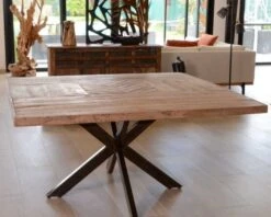 Table Design Carrée Métal Et Bois Massif "Bronx" 130x130cm