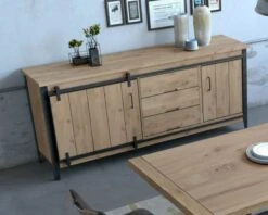 Grande Enfilade En Chêne Style Atelier 2 Portes 3 Tiroirs "Breeze"