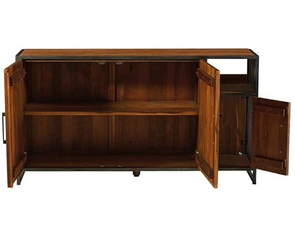 Buffet Bas En Teck Recyclé Et Fer Vieilli 3 Portes 1 Niche "Athéna" – Image 2