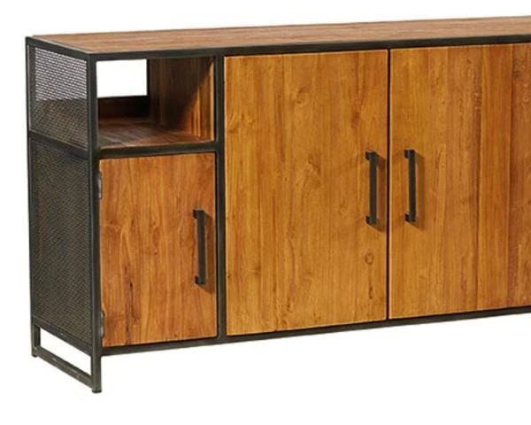 Grande Enfilade En Teck Naturel Recyclé Et Métal 5 Portes "Athéna" – Image 5