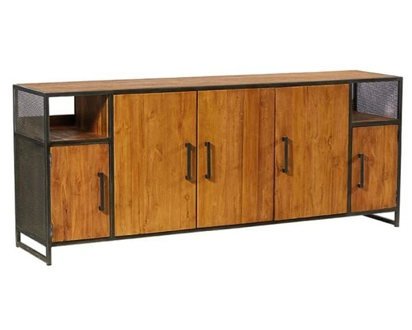 Grande Enfilade En Teck Naturel Recyclé Et Métal 5 Portes "Athéna" – Image 2