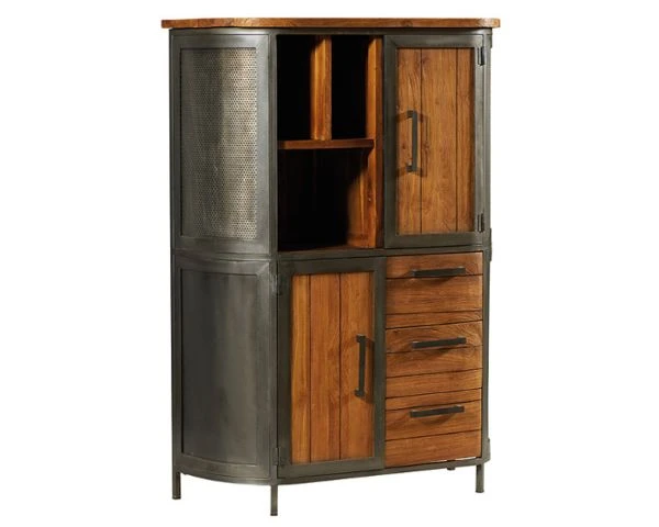 Buffet De Salon Industriel Teck Massif Et Métal "Hepley" – Image 2