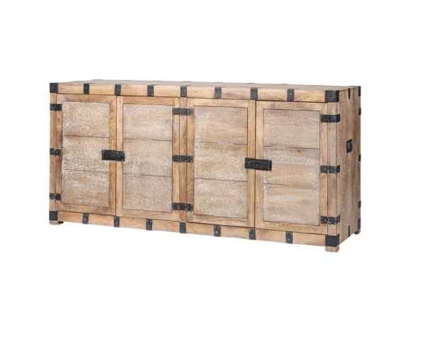 Buffet En Manguier Blanchi Et Métal Style Coffre Vintage "Voyage" – Image 9