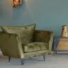 Fauteuil Kaki Tissu Ultra Doux Design Vintage "Hasting"