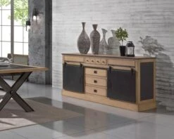 Grand Buffet Industriel En Chêne Massif Et Métal Noir "San Francisco"