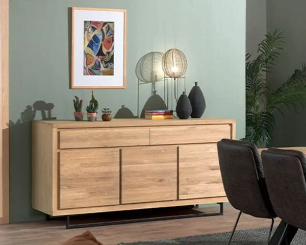 Buffet Bois Et Métal 3 Portes 2 Tiroirs Style Moderne « Ripley » – Image 3