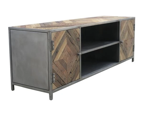 Grand Meuble Télé Industriel Métal Bois Recyclé 160cm "Wood" – Image 8