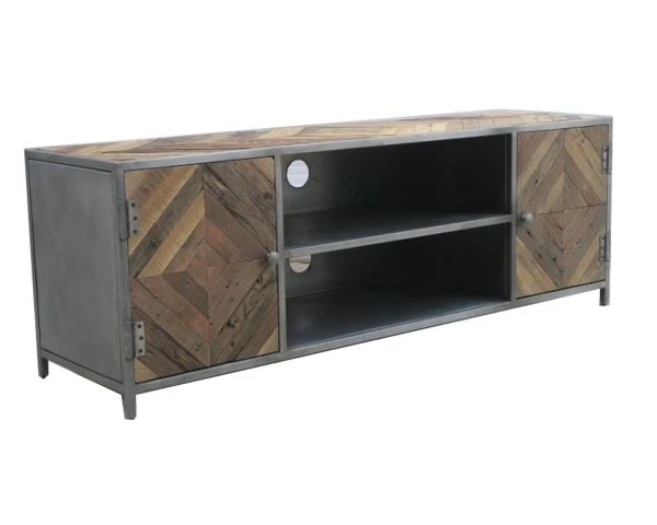 Grand Meuble Télé Industriel Métal Bois Recyclé 160cm "Wood" – Image 9