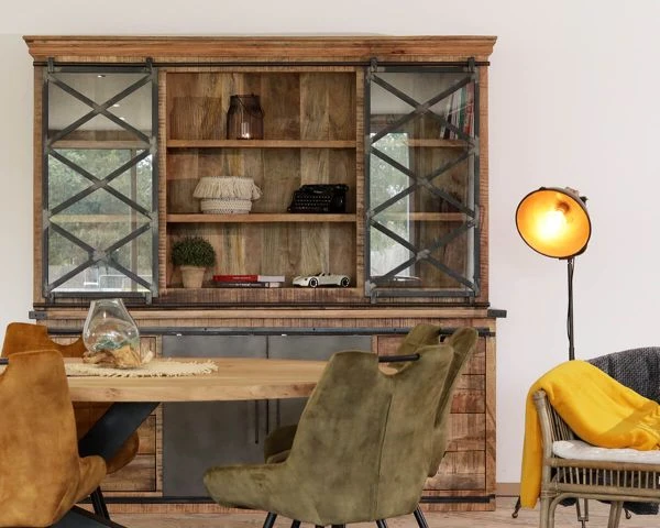 Vaisselier Industriel Métal Et Bois Portes Coulissantes 2m "Caractère" – Image 2