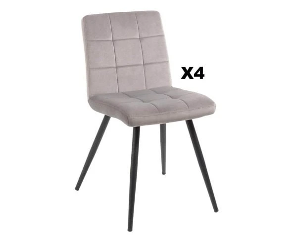 Lot De 4 Chaises De Repas Grises Et Noires "Sando" Tissu Et Métal