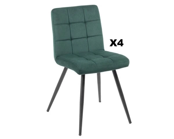 Lot De 4 Chaises Scandinaves Tissu Vert Métal Noir "Sando" Casita