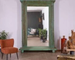 Grand Miroir Avec Cadre Indien En Bois "Vieille Porte" Pièce Unique