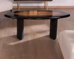 Table Basse Ovale 120cm Bicolore En Bois Massif Exotique "Pop Vintage"