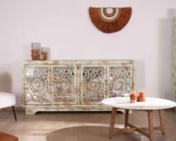 Grande Enfilade Ethnique En Bois Exotique Massif Peint "Muse"