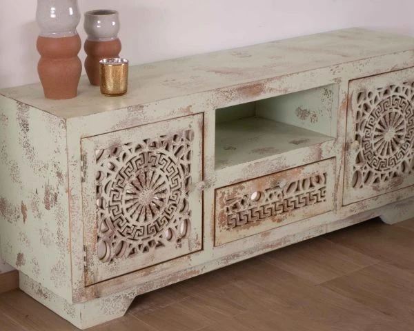 Meuble TV Style Indien En Bois Exotique Massif "Muse" 160 Cm – Image 4