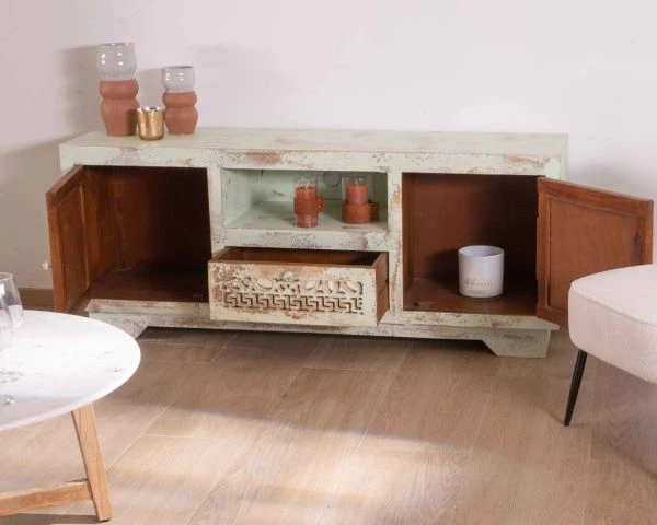 Meuble TV Style Indien En Bois Exotique Massif "Muse" 160 Cm – Image 5