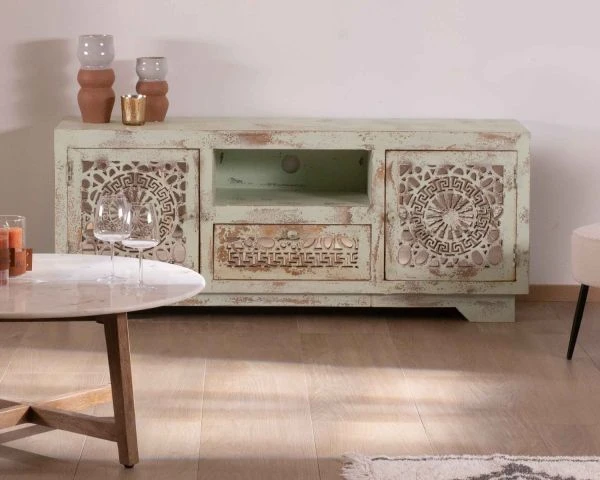 Meuble TV Style Indien En Bois Exotique Massif "Muse" 160 Cm – Image 6