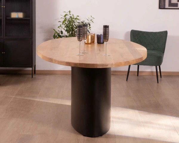 Table Ovale Pied Central Métal Plateau Manguier Massif "Marvin" 240cm – Image 3