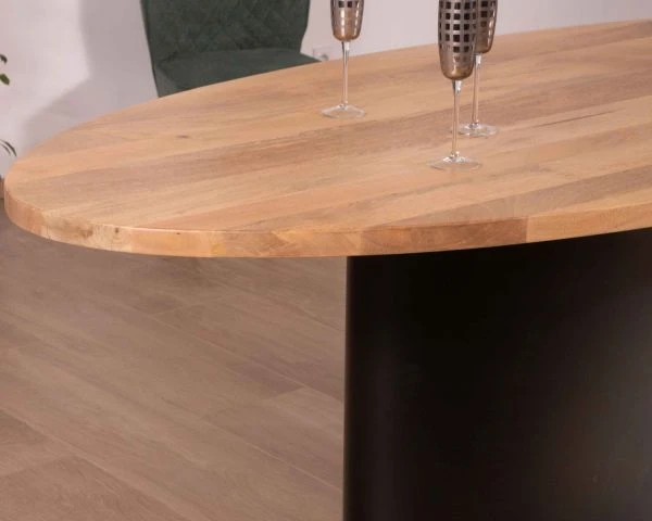 Table Ovale Pied Central Métal Plateau Manguier Massif "Marvin" 240cm – Image 4