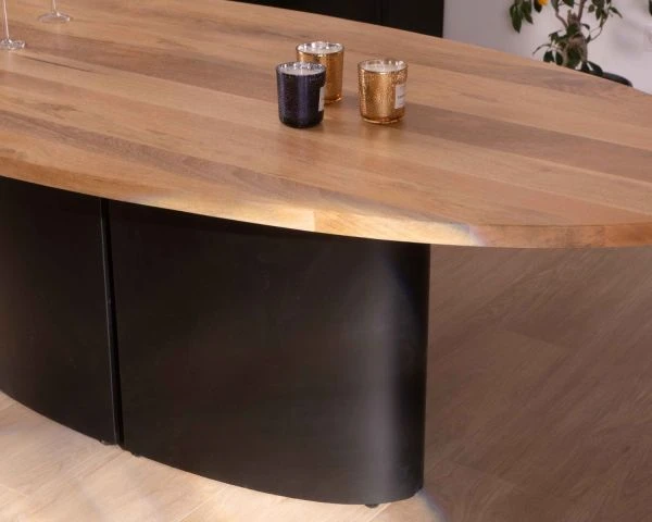 Table Ovale Pied Central Métal Plateau Manguier Massif "Marvin" 240cm – Image 6