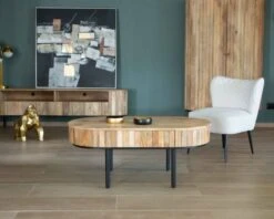 Table Basse Rétro Chic "Slender" Manguier Naturel Et Métal Noir