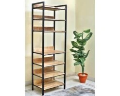 Grande étagère Industrielle En Bois Massif Et Métal Noir "Atelier"
