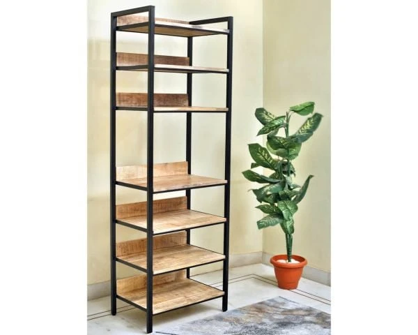 Grande étagère Industrielle En Bois Massif Et Métal Noir "Atelier"