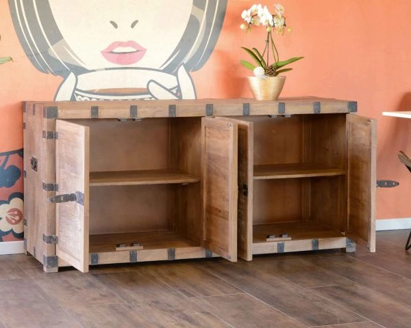 Buffet En Manguier Blanchi Et Métal Style Coffre Vintage "Voyage" – Image 2