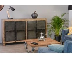 Bahut 4 Portes Métal Et Bois Naturel "Malmö"