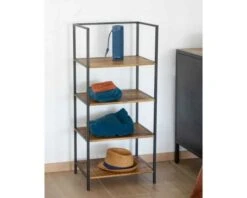 Meuble De Rangement Style Indus 4 étagères Bois Métal "Atelier Kraft"