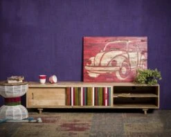 Meuble TV Coloré Portes Coulissantes Bois Massif "Pop Vintage"