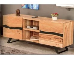 Meuble TV Contemporain En Acacia 160 Cm "Zen Black"