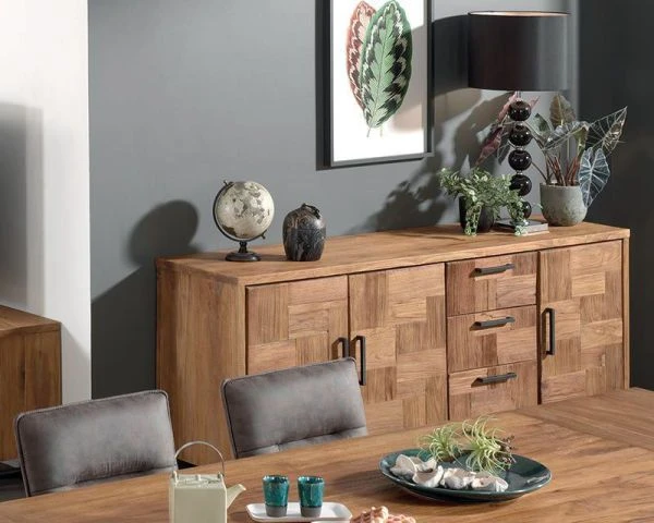 Bahut Teck Massif 3 Portes 3 Tiroirs "Kataya" 180cm – Image 2