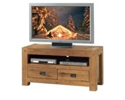 Meuble Télé 1 Niche 2 Tiroirs "Lodge Casita" En Chêne Huilé 120 Cm