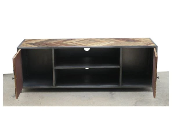 Grand Meuble Télé Industriel Métal Bois Recyclé 160cm "Wood" – Image 6
