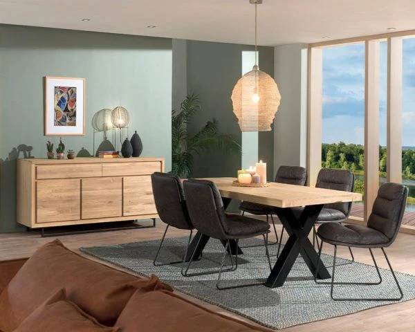 Buffet Bois Et Métal 3 Portes 2 Tiroirs Style Moderne « Ripley » – Image 2