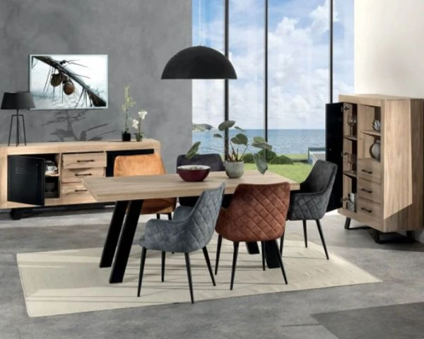 Grand Meuble Télé Industriel Chêne Massif Noir Et Naturel "Davos" – Image 3